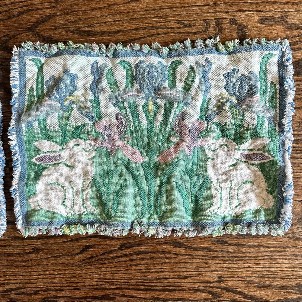 Vintage Park B. Smith woven placemats Bunny Tulip Cottage Tapestry pair